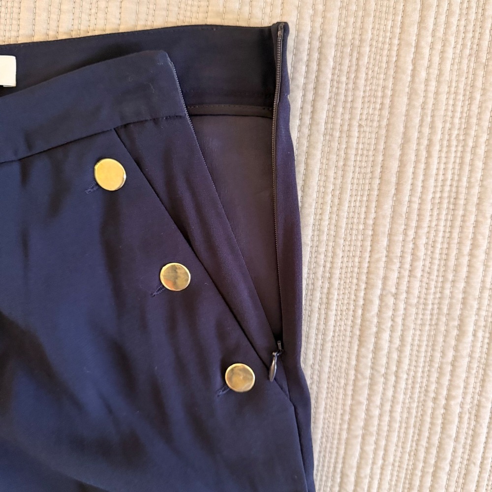 Sandro Paris Womens Navy  Gold Button Sailor Trousers High Waist Pants Size 38 - Picture 8 of 14